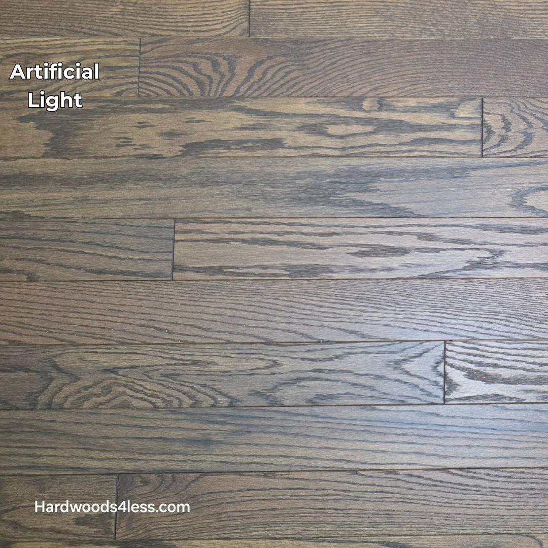 3 1/4" x 3/4" Solid Red Oak Bronze Hardwood Flooring. Shown in artificial lighting. 