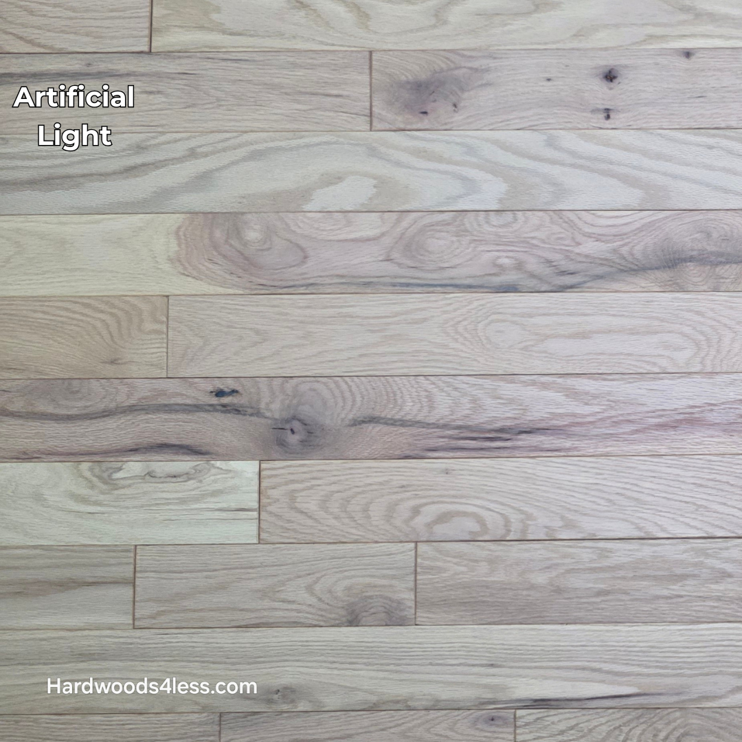 3 1/4" x 3/4" Solid Red Oak Khaki Hardwood Flooring. Shown in artificial lighting. 