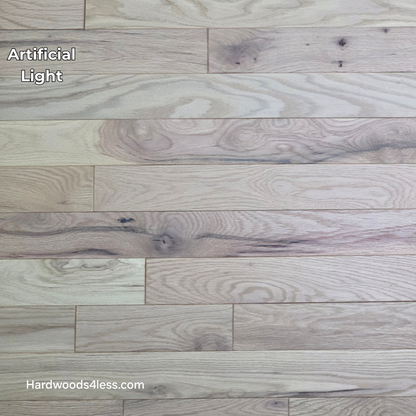 3 1/4" x 3/4" Solid Red Oak Khaki Hardwood Flooring. Shown in artificial lighting. 