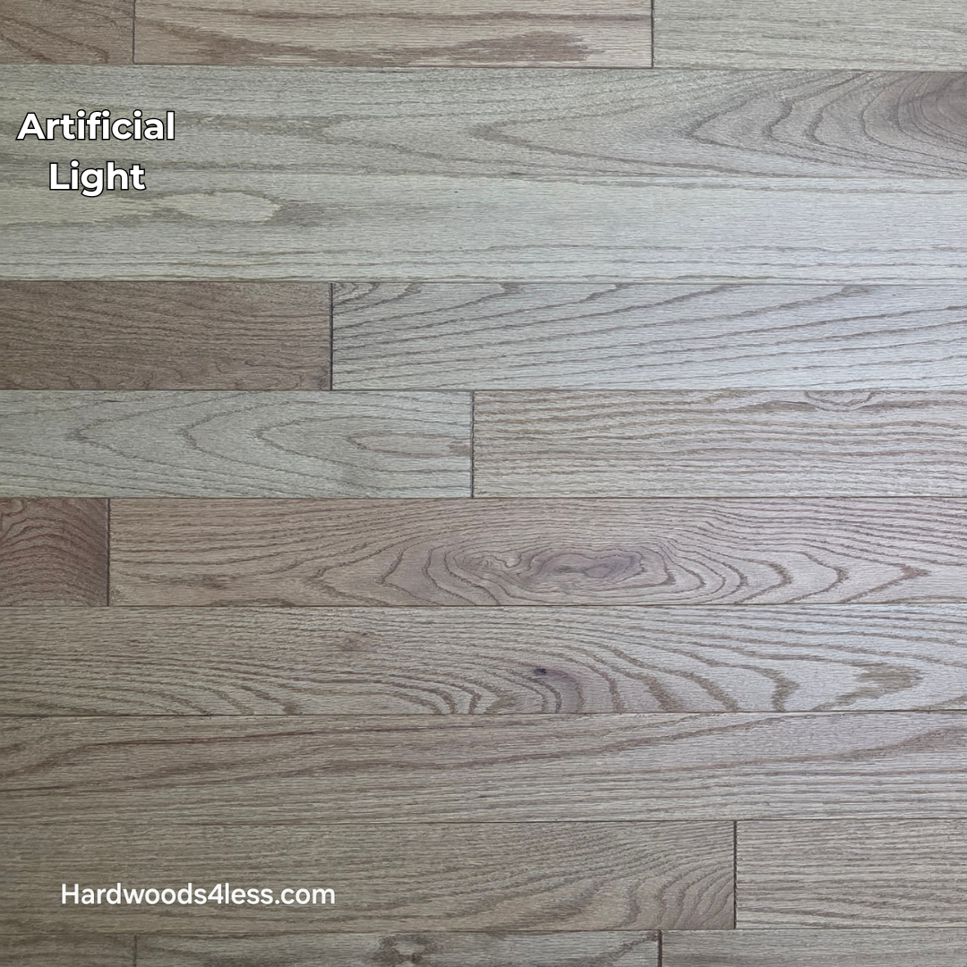 3 1/4" x 3/4" Solid White Oak Rye Hardwood Flooring. Shown in artificial lighting.