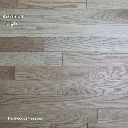 3 1/4" x 3/4" Solid White Oak Rye Hardwood Flooring. Shown in artificial lighting.