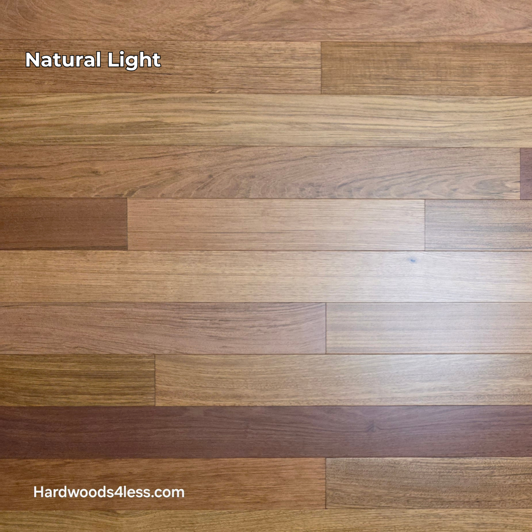3 1/4" x 3/8" Engineered Brazilian Cherry Hardwood Flooring. Shown in natural lighting.