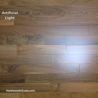 3 1/4" x 3/8" Engineered Brazilian Walnut (IPE) Natural Hardwood Flooring. Shown in artificial lighting. 