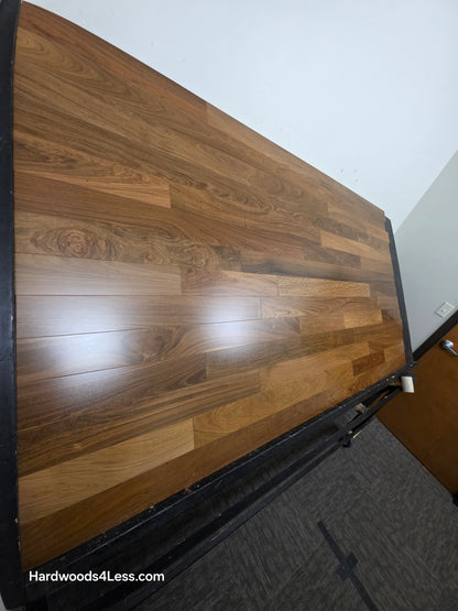 3 1/4" x 3/8" Engineered Brazilian Walnut (IPE) Natural Hardwood Flooring. Shown on a black shooting table. Shot from steep left. 