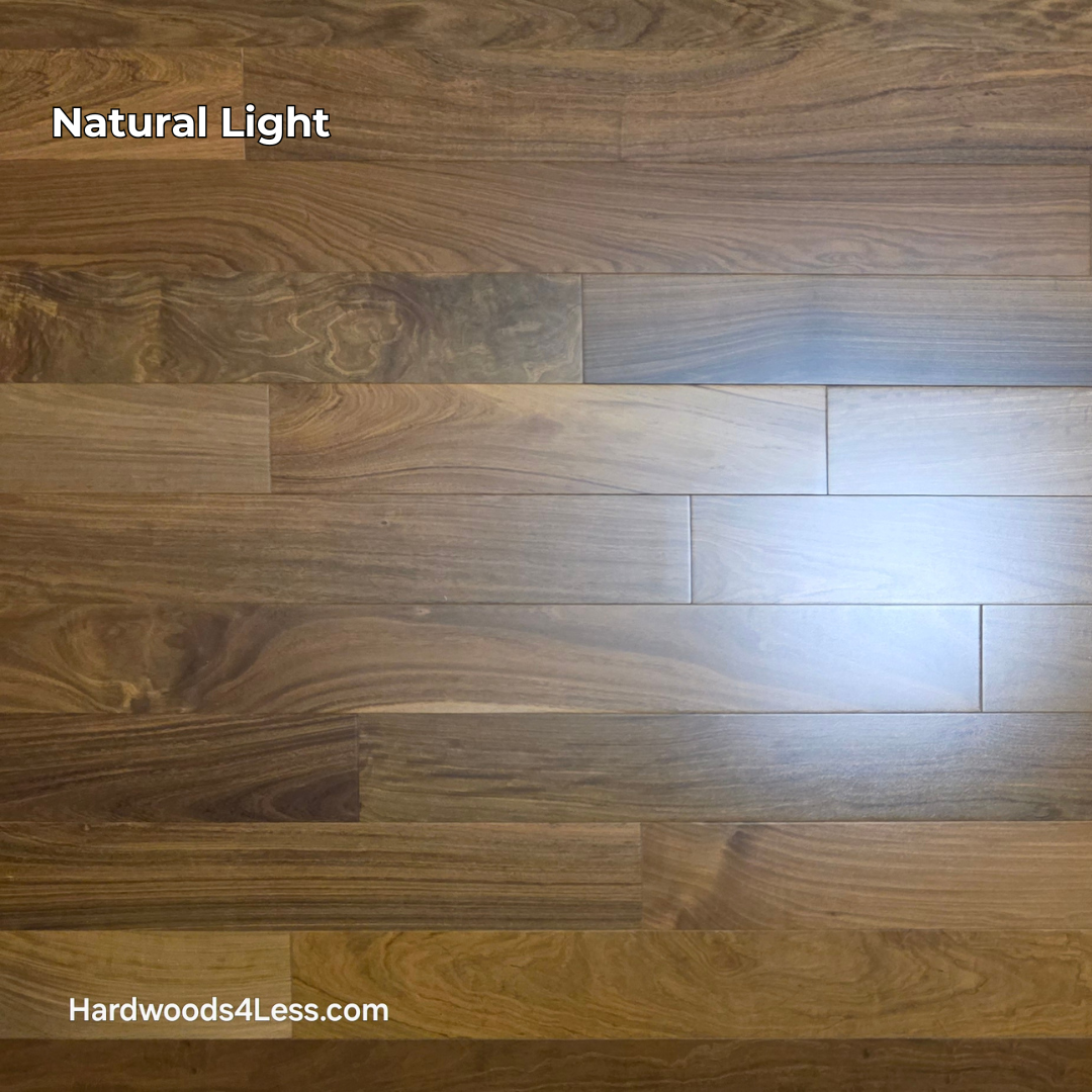 3 1/4" x 3/8" Engineered Brazilian Walnut (IPE) Natural Hardwood Flooring. Shown in natural lighting.