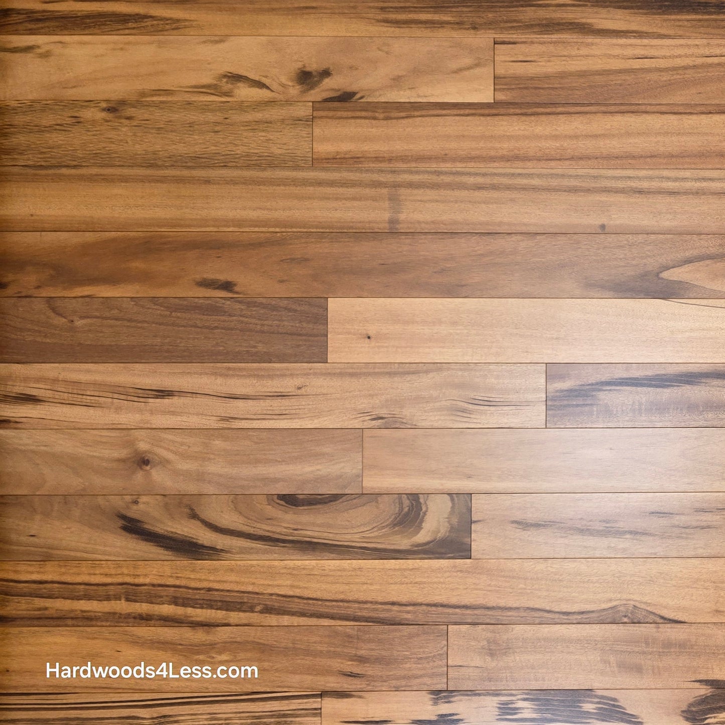 3 1/4" x 3/8" Engineered Tigerwood Hardwood Flooring. Close up.