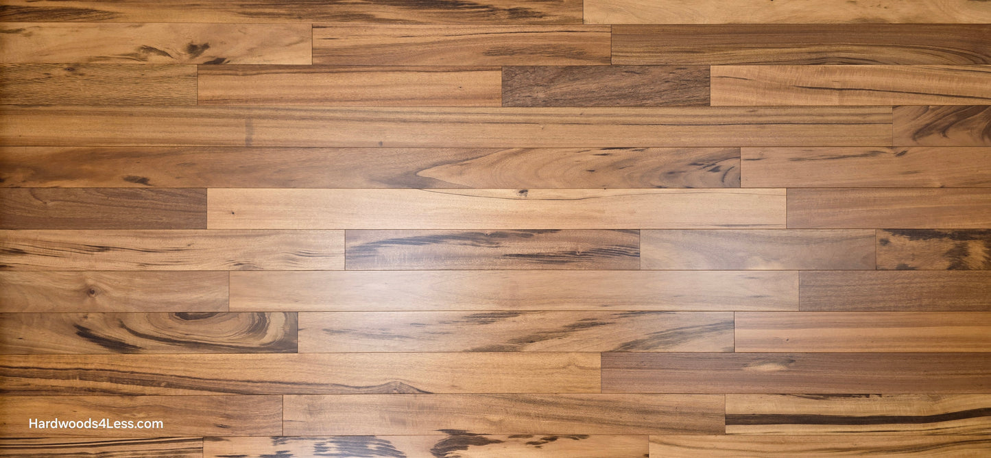 3 1/4" x 3/8" Engineered Tigerwood Hardwood Flooring. Close up full screen.