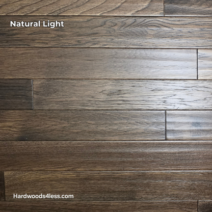 3 3/4" x 3/4" Solid Hickory Prescott Hardwood Flooring. Shown in natural lighting.