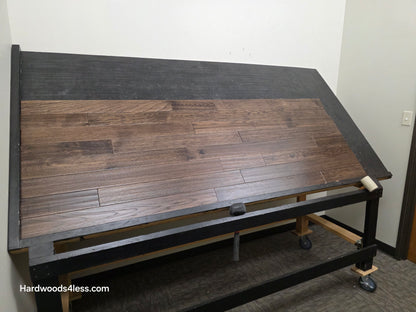 3 3/4" x 3/4" Solid Hickory Prescott Hardwood Flooring. Shown on a black shooting table. Shot from wide left. 