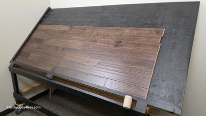 3 3/4" x 3/4" Solid Hickory Prescott Hardwood Flooring. Shown on a black shooting table. Shot from wide left. 