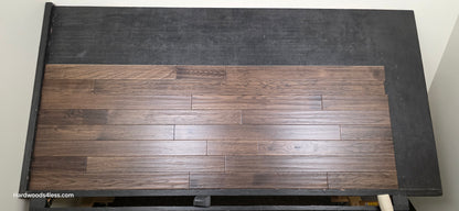 3 3/4" x 3/4" Solid Hickory Prescott Hardwood Flooring. Shown on a black shooting table. Shot from center.