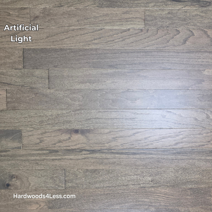 3" x 3/8" Engineered Red Oak Mace Hardwood Flooring. Shown close up in artificial lighting.