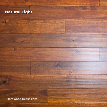 4 3/4" x 3/4" Solid Acacia Ancient Copper Hardwood Flooring. Shown in natural lighting.