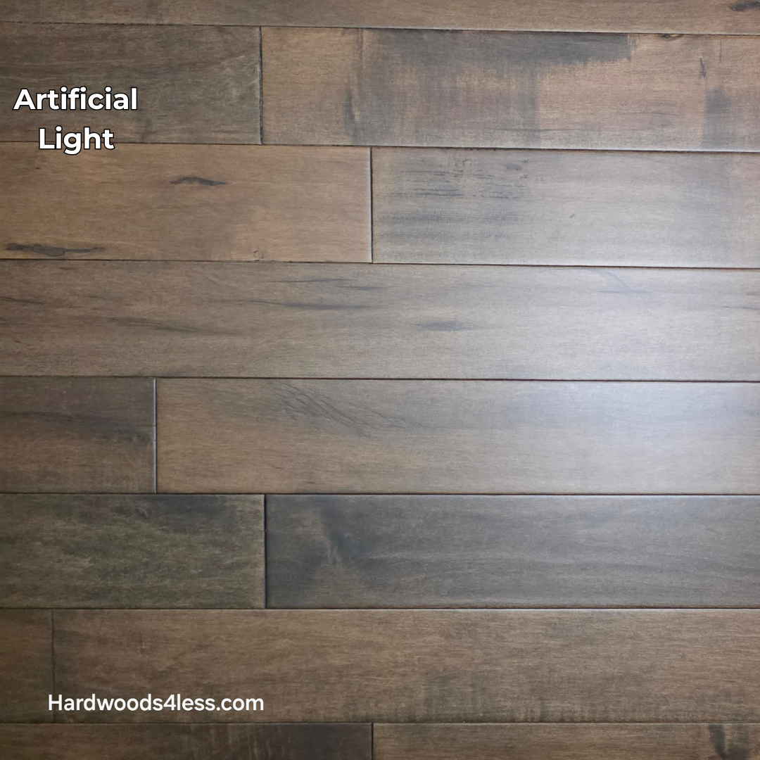 4 5/16" x 5/8" Engineered Maple Cabana Hardwood Flooring. Shown in artificial lighting.