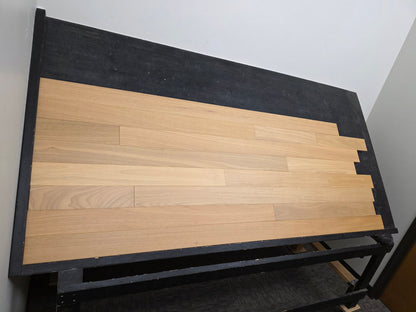 4" x 3/4" Solid Brazilian Oak Natural Hardwood Flooring wide shot left hand side on a black rack 
