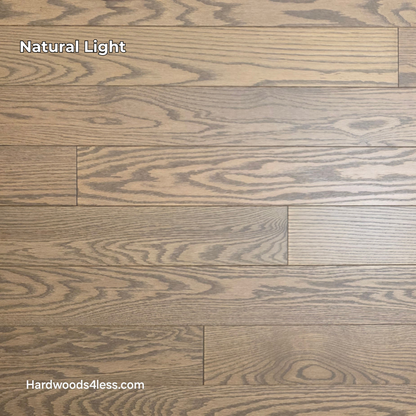 4" x 3/4" Solid Red Oak Barrel Hardwood Flooring. Shown in natural lighting. 