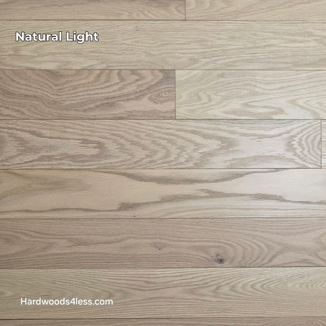 4" x 3/4" Solid Red Oak Doe Hardwood Flooring. Shown in natural lighting.