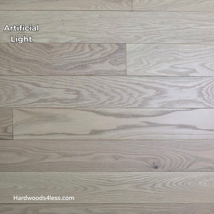 4" x 3/4" Solid Red Oak Doe Hardwood Flooring. Shown in artificial lighting.