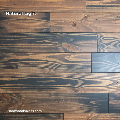 5 1/8" x 3/4" Southern Yellow Pine Charred Solid Hardwood Flooring. Shown in Natural lighting.