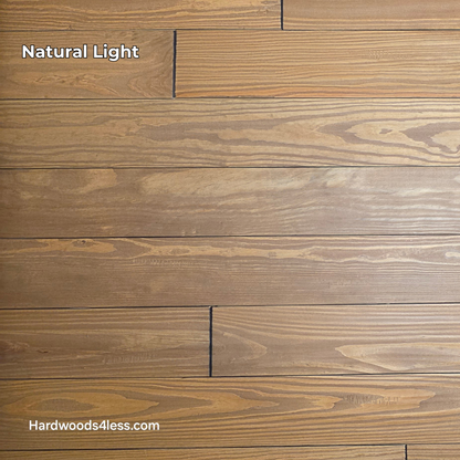 5 1/8" x 3/4" Southern Yellow Pine Ginger Solid Hardwood Flooring. Shown in natural lighting. 