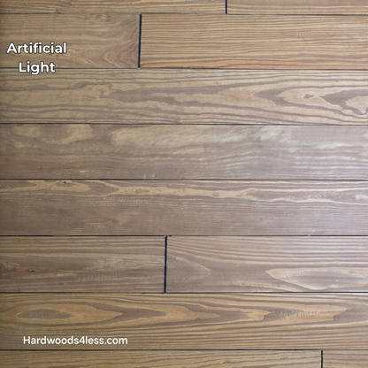 5 1/8" x 3/4" Southern Yellow Pine Ginger Solid Hardwood Flooring. Shown in Artificial lighting. 