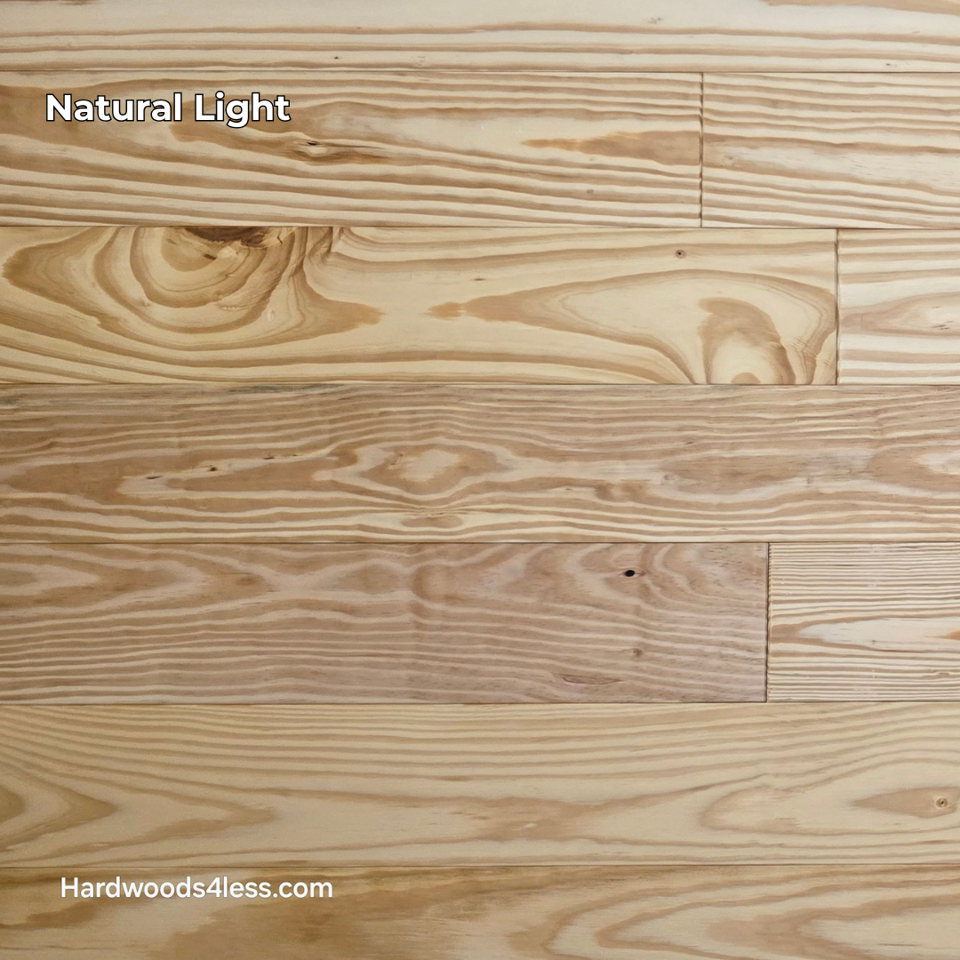 5 1/8" x 3/4" Southern Yellow Pine Wire Brushed Natural Solid Hardwood Flooring. Shown in Natural Lighting.