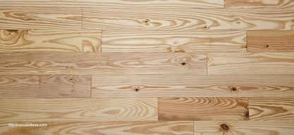 5 1/8" x 3/4" Southern Yellow Pine Wire Brushed Natural Solid Hardwood Flooring. Close up.