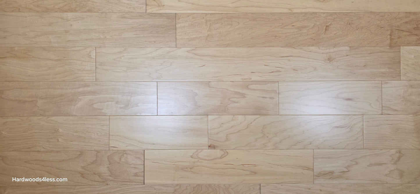 5 3/8" x 3/8" Engineered Maple Natural Hardwood Flooring. Close up. 