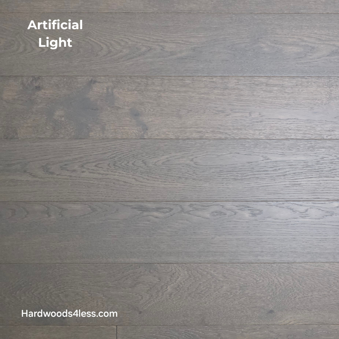 5 7/8" x 9/16" Engineered European Oak Mount Mitchell Hardwood Flooring. Shown in Artificial lighting. 