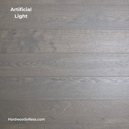 5 7/8" x 9/16" Engineered European Oak Mount Mitchell Hardwood Flooring. Shown in Artificial lighting. 