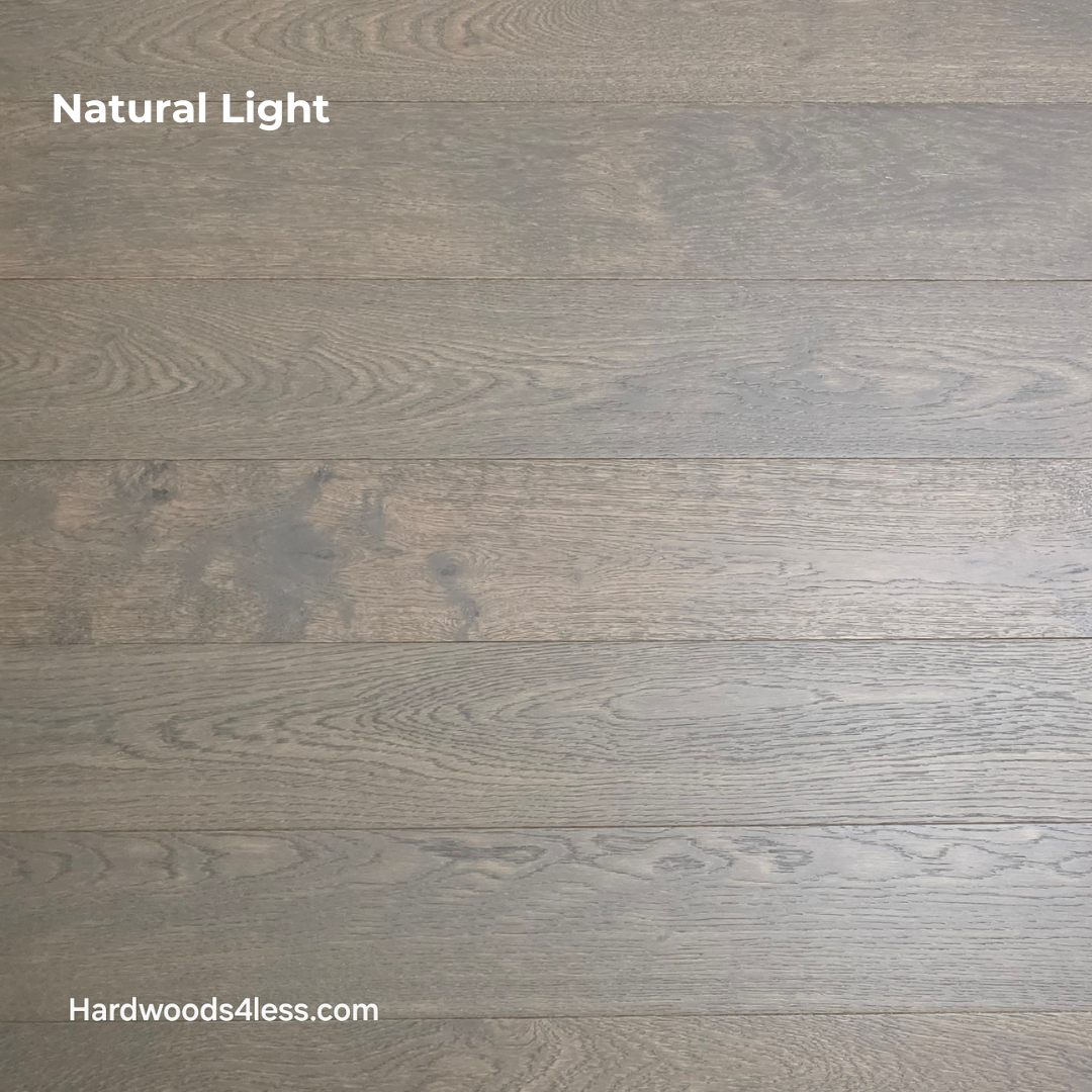 5 7/8" x 9/16" Engineered European Oak Mount Mitchell Hardwood Flooring. Shown in Natural lighting. 