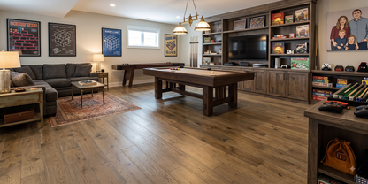 5" x 3/8" Engineered White Oak Cattleman Shown in a Family Room Setting