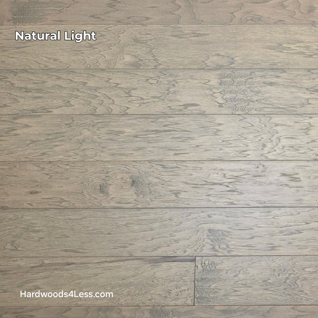 5" x 1/2" Engineered Hickory Flagstone Hardwood Flooring. Shown in natural lighting.