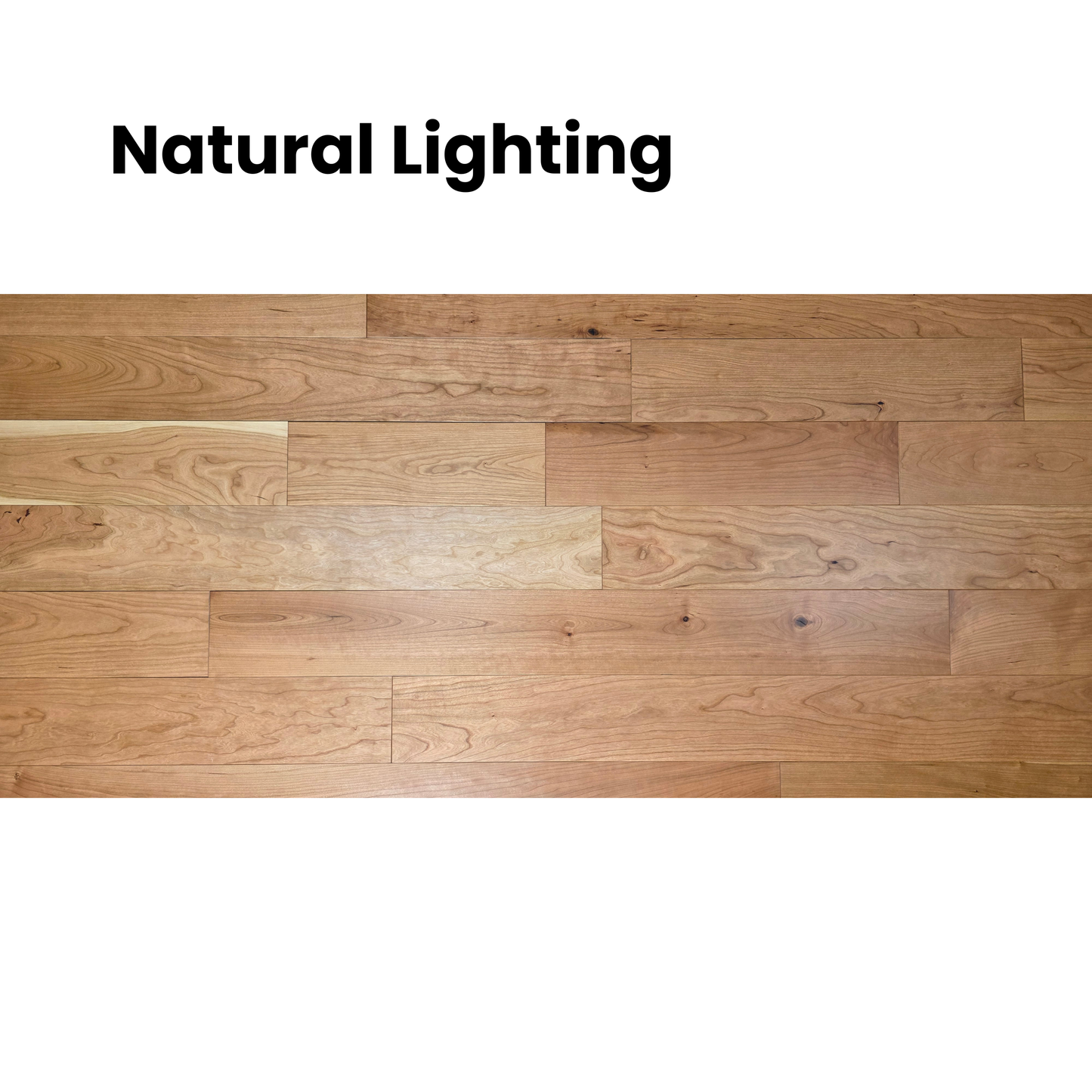 5" x 3/4" American Cherry Natural Hardwood Flooring shown in natural lighting.