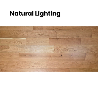 5" x 3/4" American Cherry Natural Hardwood Flooring shown in natural lighting.
