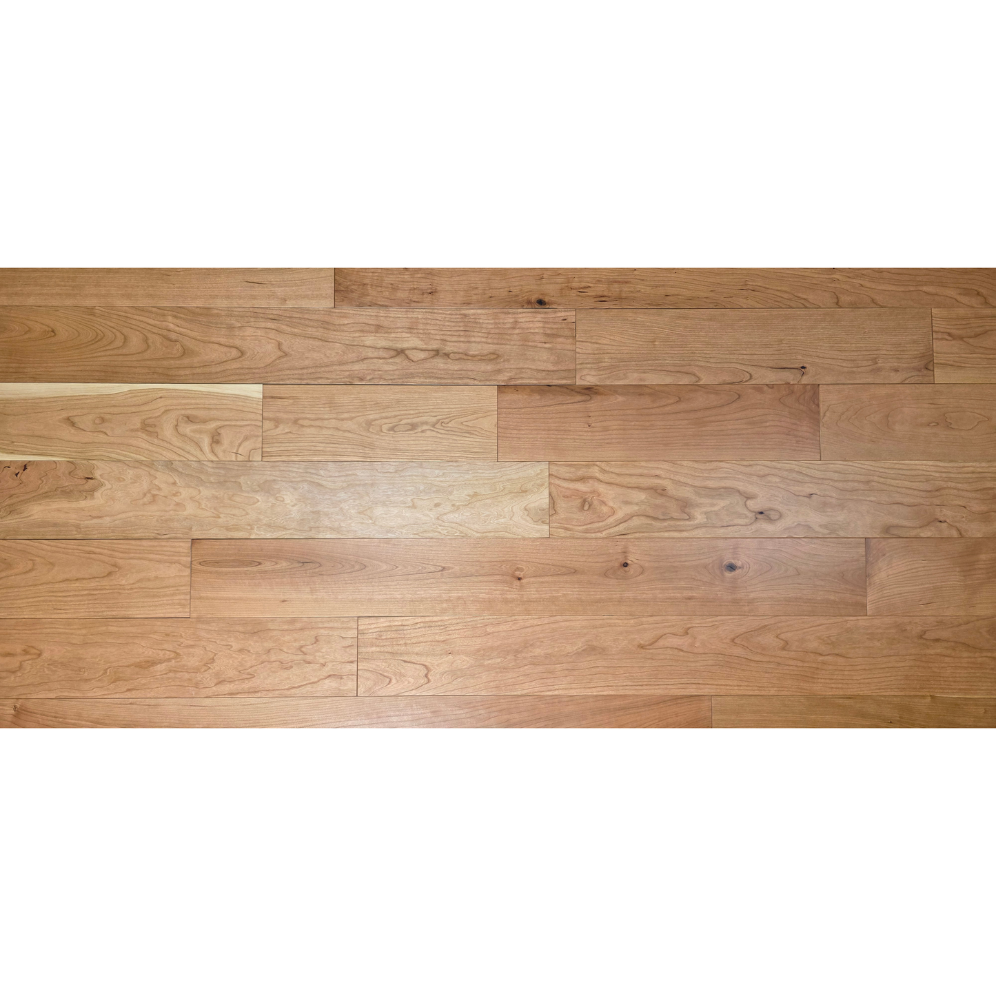 5" x 3/4" American Cherry Natural Hardwood Flooring. Close up. Full aspect ratio, white background.
