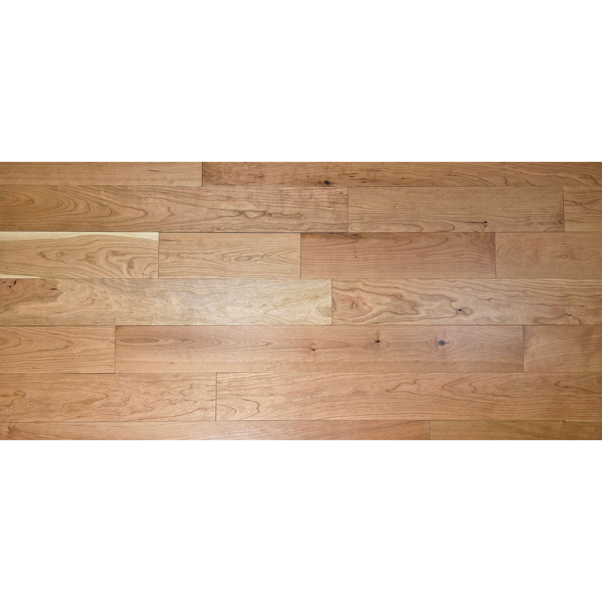 5" x 3/4" American Cherry Natural Hardwood Flooring. Close up. Full aspect ratio, white background.