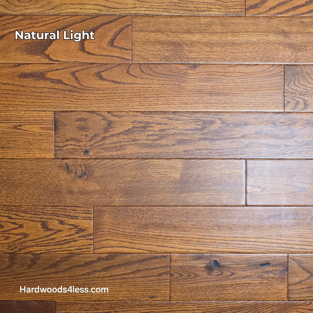 5" x 3/4" Solid Red Oak Affogato Hardwood Flooring. Shown in natural lighting.