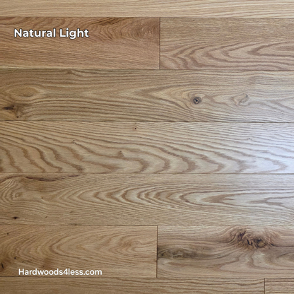 5" x 3/4" Solid Red Oak Low Gloss Common & Better Hardwood Flooring. Shown in natural lighting.