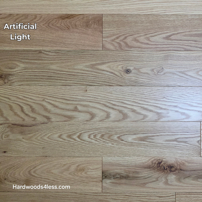 5" x 3/4" Solid Red Oak Low Gloss Common & Better Hardwood Flooring. Shown in artificial lighting. 