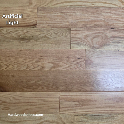 5" x 3/4" Solid Red Oak Natural Mill Run Hardwood Flooring. Shown in Artificial lighting.