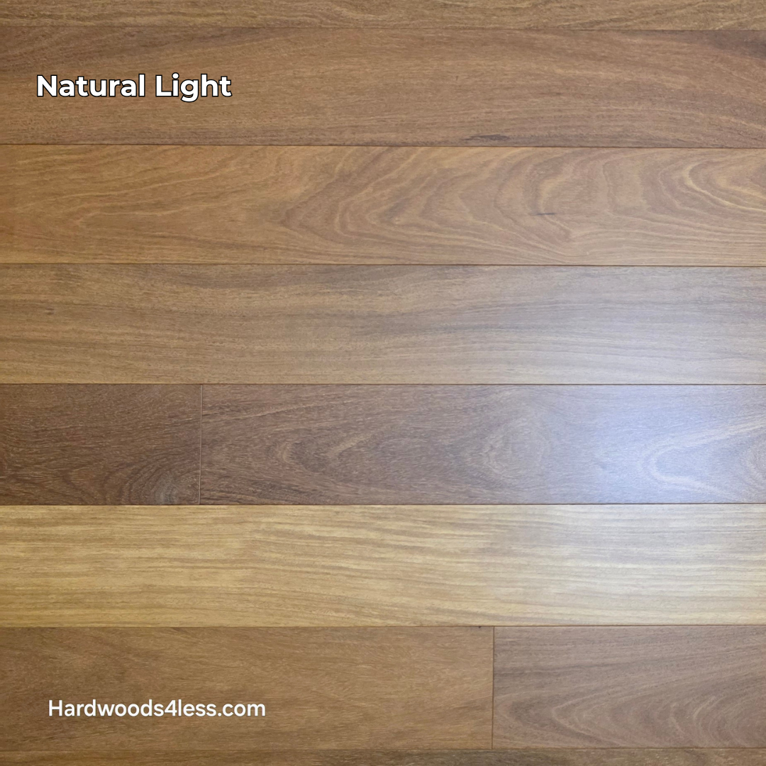 5" x 9/16" Engineered Brazilian Teak Hardwood Flooring. Shown in Natural lighting.