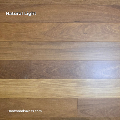 5" x 9/16" Engineered Brazilian Teak Hardwood Flooring. Shown in Natural lighting.