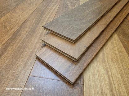 5" x 9/16" Engineered Brazilian Teak Hardwood Flooring. Shown as 3 boards stacked on top of eachother.