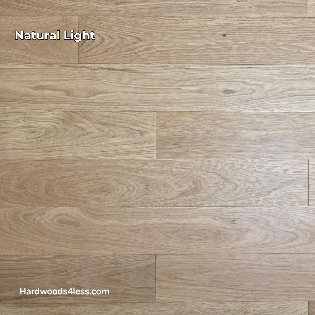 5" x 9/16" Engineered European Oak Natural Hardwood Flooring. Shown in natural lighting.