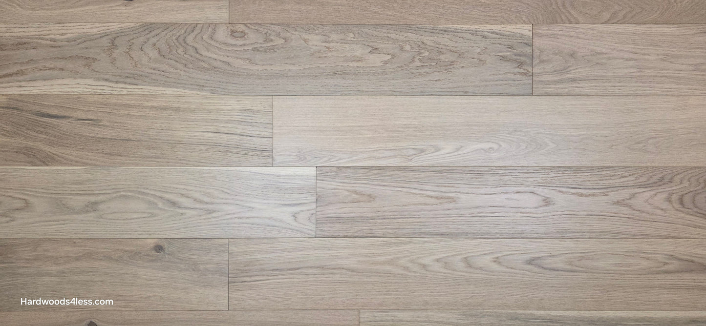 6 1/2" x 1/2" Engineered European White Oak Mojito Hardwood Flooring. Shown close up.