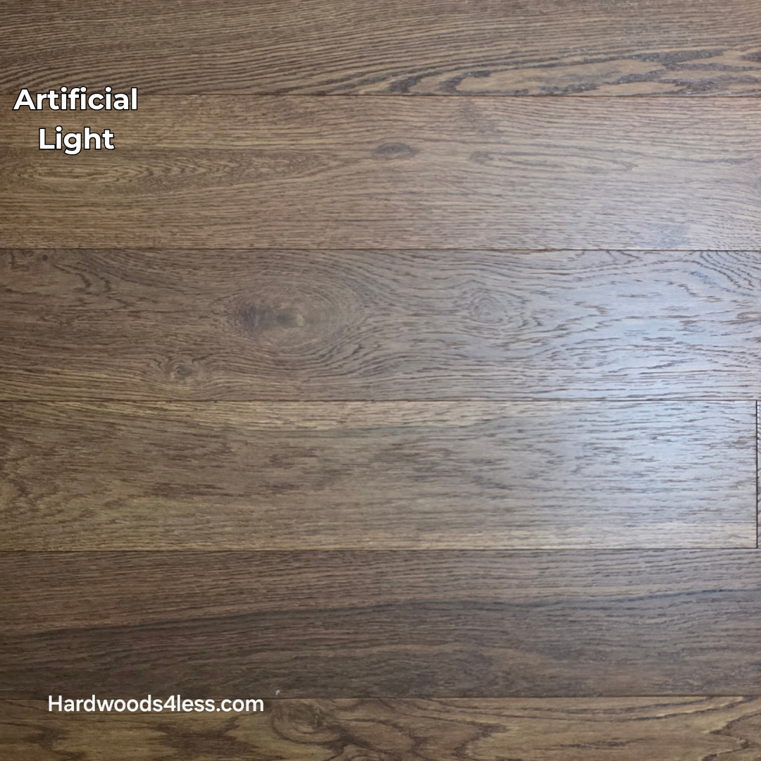 6 1/2" x 1/2" Engineered European White Oak Old Fashioned Hardwood Flooring. Shown in artificial lighting. 