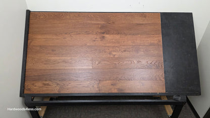 6 1/2" x 1/2" Engineered European White Oak Old Fashioned Hardwood Flooring. Shown on a black shooting table. Shot from center.