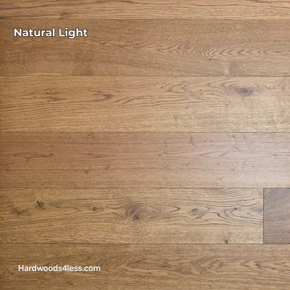 6 1/2" x 1/2" Engineered European White Oak Tequila Sunrise Hardwood Flooring. Shown in natural lighting.