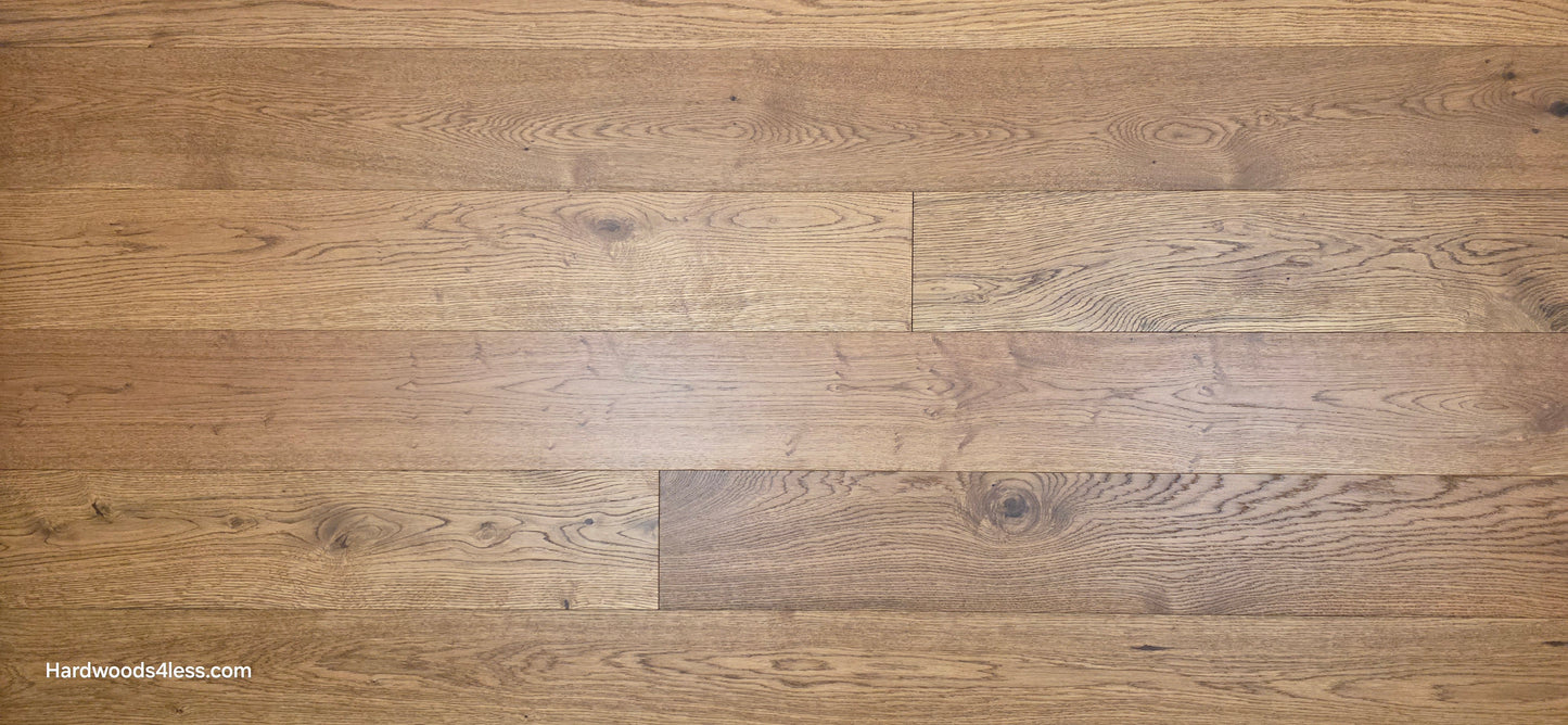6 1/2" x 1/2" Engineered European White Oak Tequila Sunrise Hardwood Flooring. Shown up close.